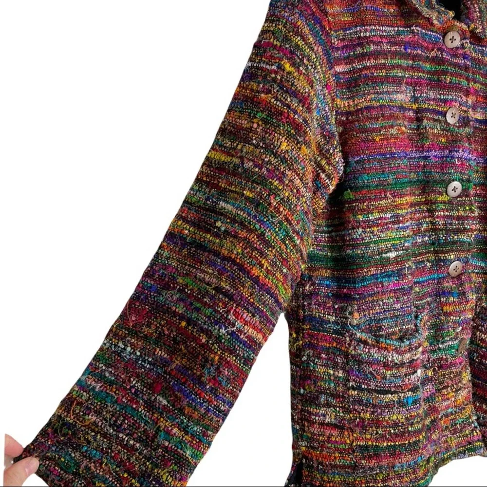THE TERRITORY AHEAD Multi Colored Silk Jacket lightly worn sz M! - Picture 3 of 12